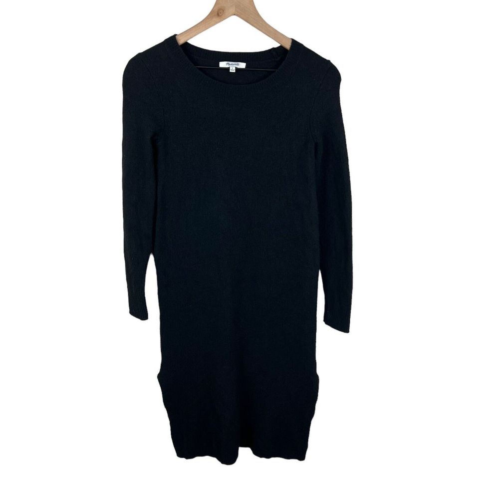 Madewell Womens Black Merino Wool Long Sleeve Midi Sheath Dress Small
